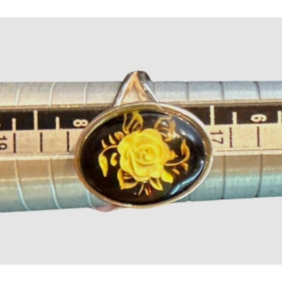 New! Baltic Amber Intaglio Rose in Sterling Silver Adjustable Ring - Picture 4 of 10